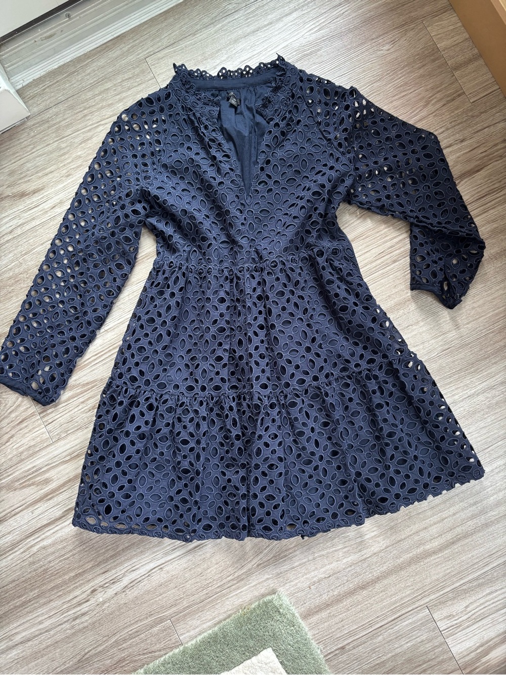 J. Crew Navy Eyelet Lace Tiered Mini Dress